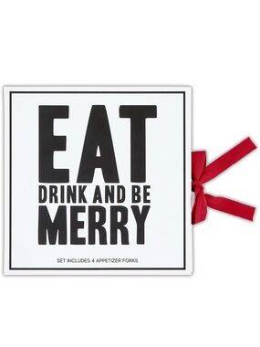 Eat Drink and Be Merry 4Pc Appetizer Charcuterie Fork gift Set - NIB